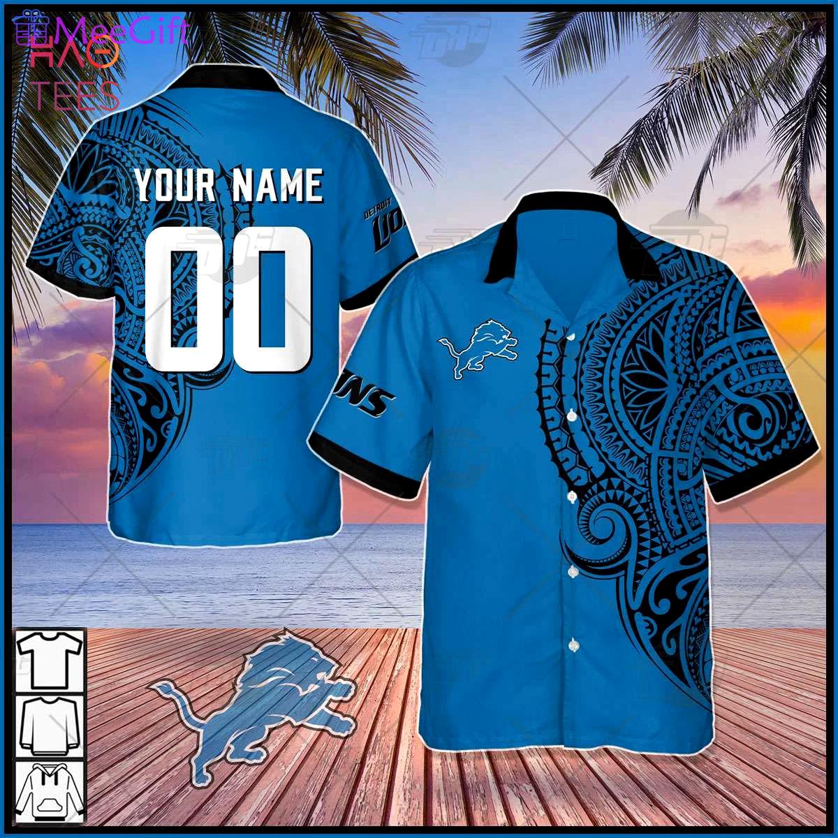 Personalize nfl detroit lions polynesian tattoo design hawaiian shirt Hawaii Shirt
