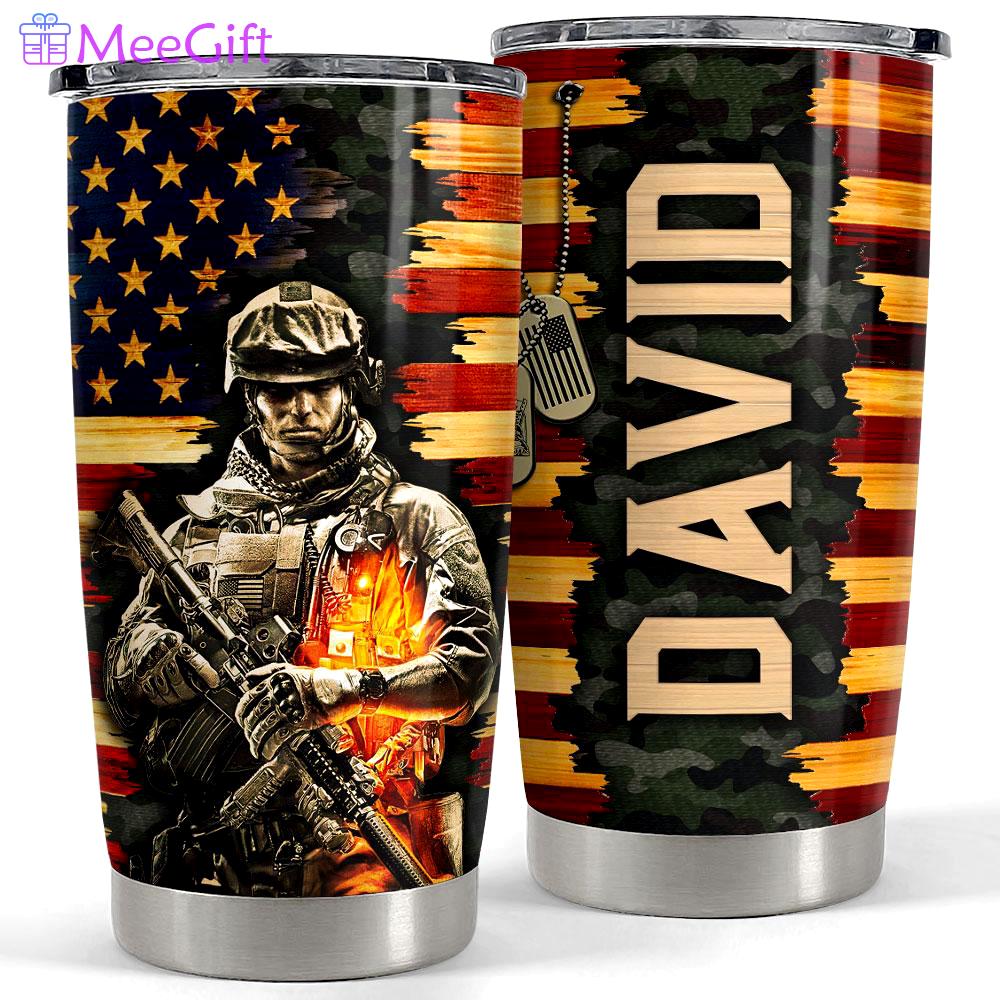 Personalized army tumbler with customize name american flag Personalized Tumbler