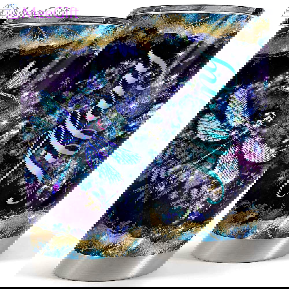 Personalized dragonfly tumbler marble drawing for animal lover Personalized Tumbler