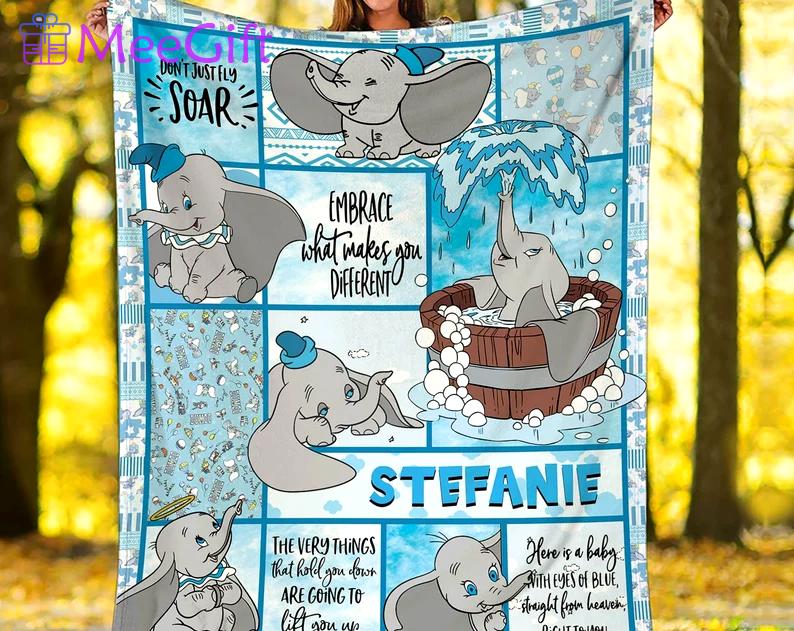 Personalized dumbo blanket, dumbo fleece blanket, dumbo flying elephant blanket quilt, couch sofa blanket birthday gift Quilt Blanket