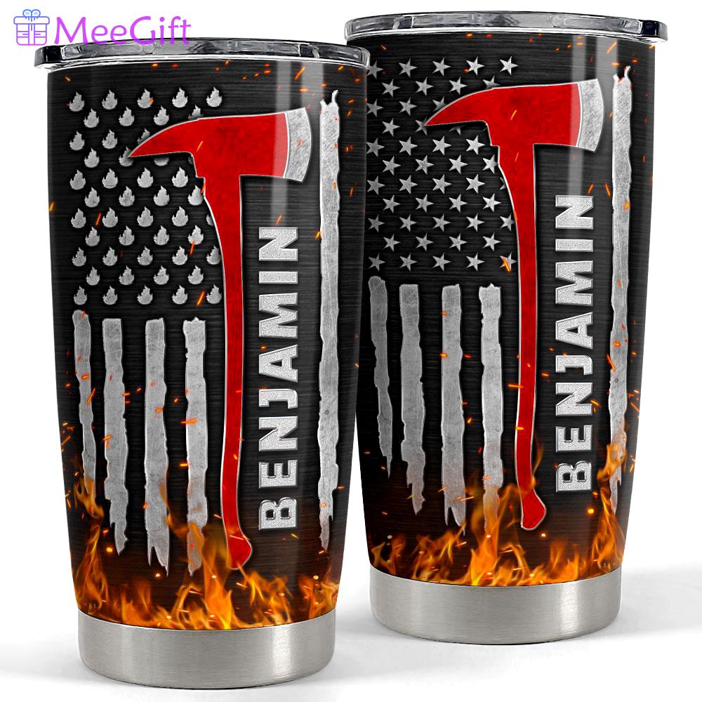 Personalized firefighter tumbler us flag metallic style Personalized Tumbler