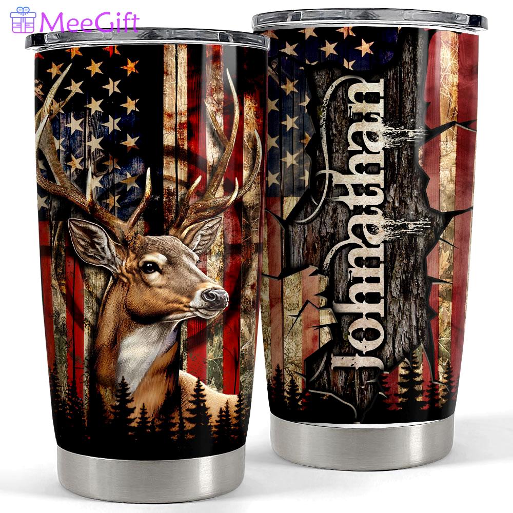Personalized hunting tumbler deer american flag Personalized Tumbler