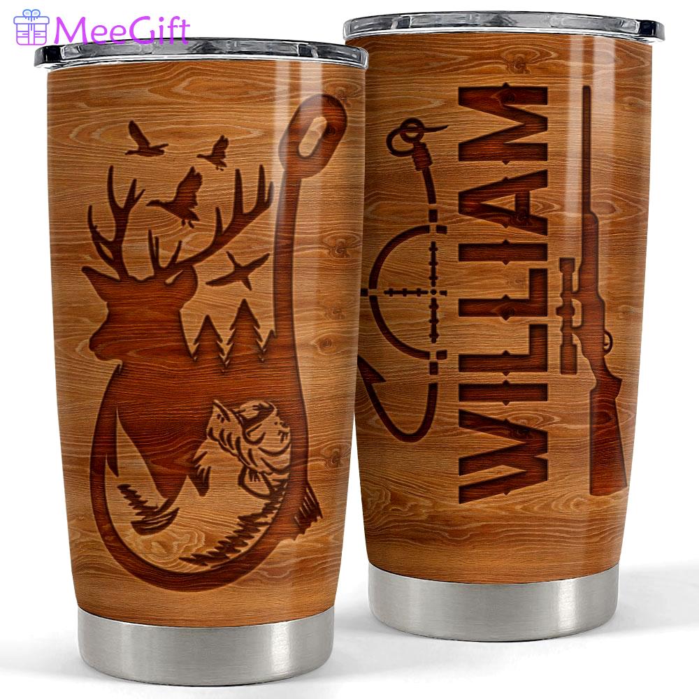 Personalized hunting tumbler fishing and hunting love wood drawing Personalized Tumbler