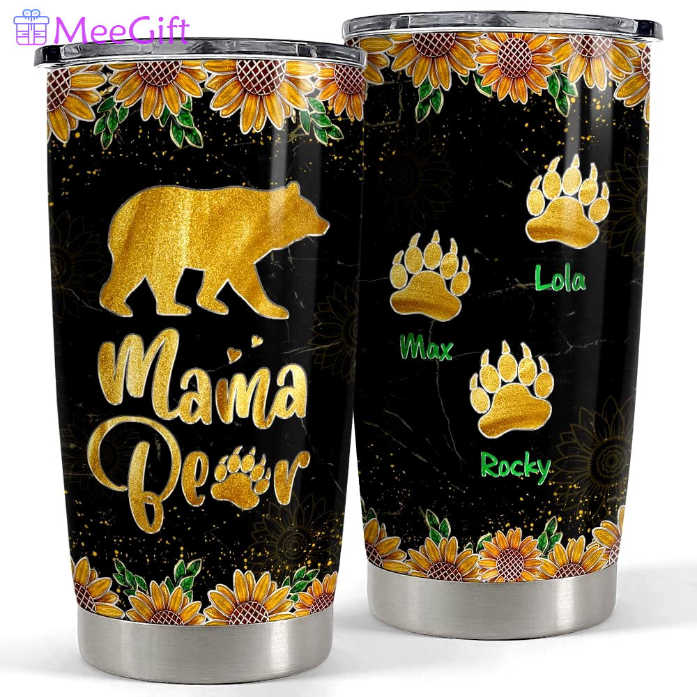 Personalized mom tumbler mama bear gold sunflower mother’s day gift Personalized Tumbler