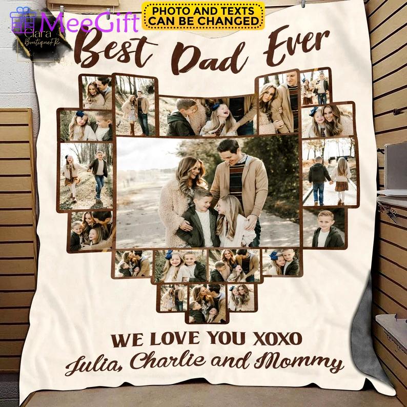 Personalized photo best dad ever fleece blanket, mink sherpa blanket, father's day gift, dad blanket, custom dad gift Quilt Blanket