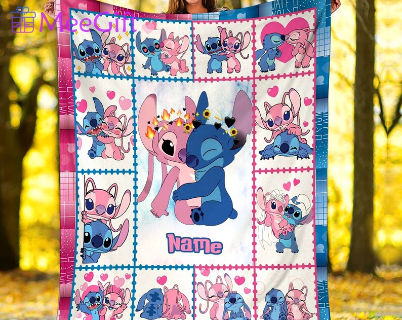 Personalized stitch and angel blanket stitch fleece blanket stitch couple blanket quilt stitch couch sofa blanket stitch home decor Quilt Blanket