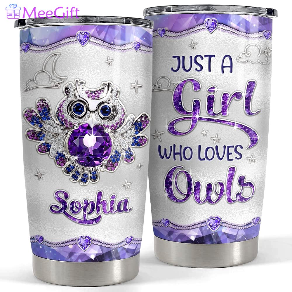 Personalized tumbler just a girl who loves owl purple jewelry style Personalized Tumbler