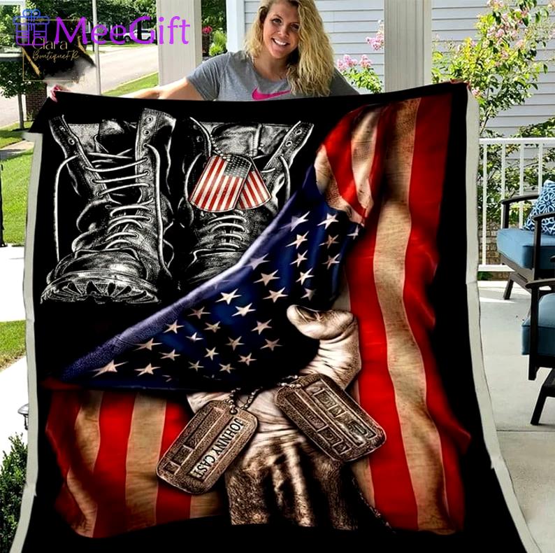 Personalized veteran blanket, american flag fleece blanket, mink sherpa blanket, army veteran gift, veteran quilt, gift for army veteran Quilt Blanket