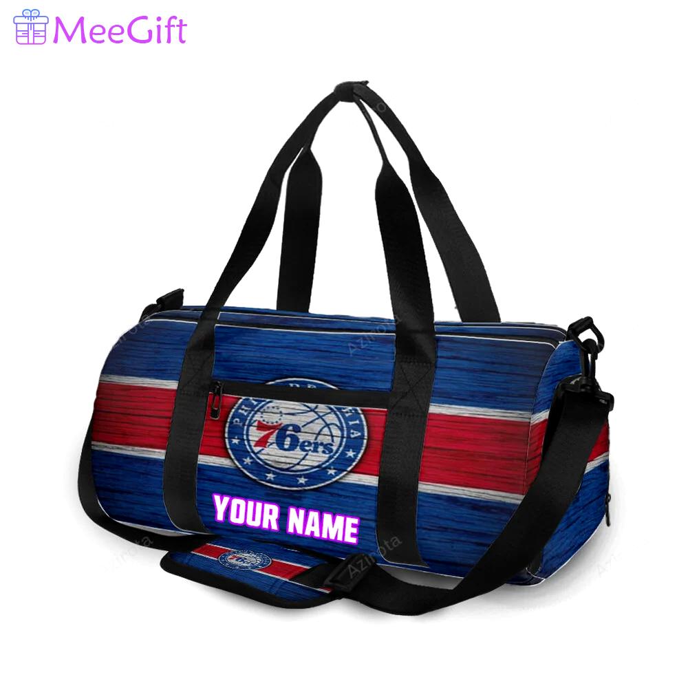 Philadelphia 76ers red blue wood personalized name travel bag gym bag 2175 Travel Bag