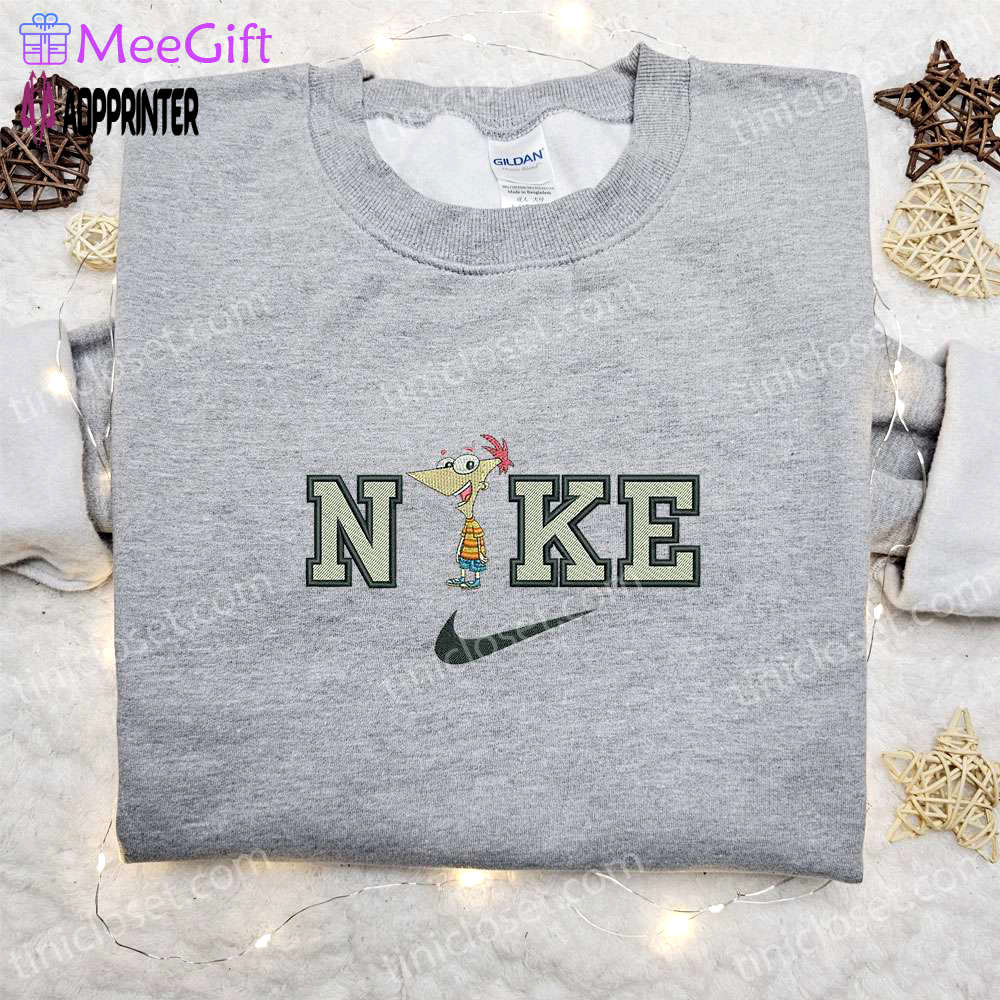 Phineas flynn x nike cartoon embroidered shirt – stylish phineas and ferb inspired nike shirt Embroidered Shirt