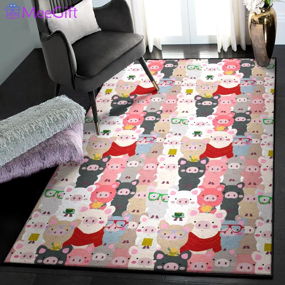 Pig dining room rug, pattern pig cute rug Rectangle Rug