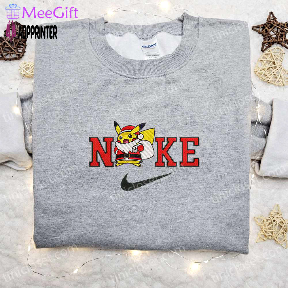 Pikachu santa claus x nike embroidered sweatshirt: merry christmas shirt perfect gift idea Embroidered Shirt