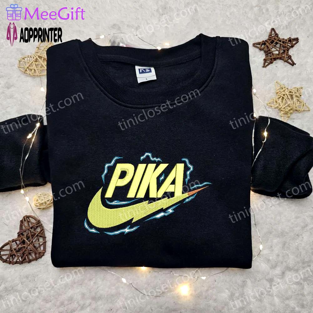 Pikachu x nike anime embroidered sweatshirt & pokemon shirt: unique nike inspired embroidery Embroidered Shirt