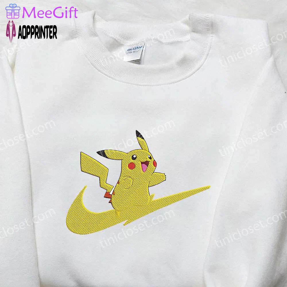 Pikachu x nike swoosh embroidered sweatshirt: pokemon inspired nike shirt Embroidered Shirt