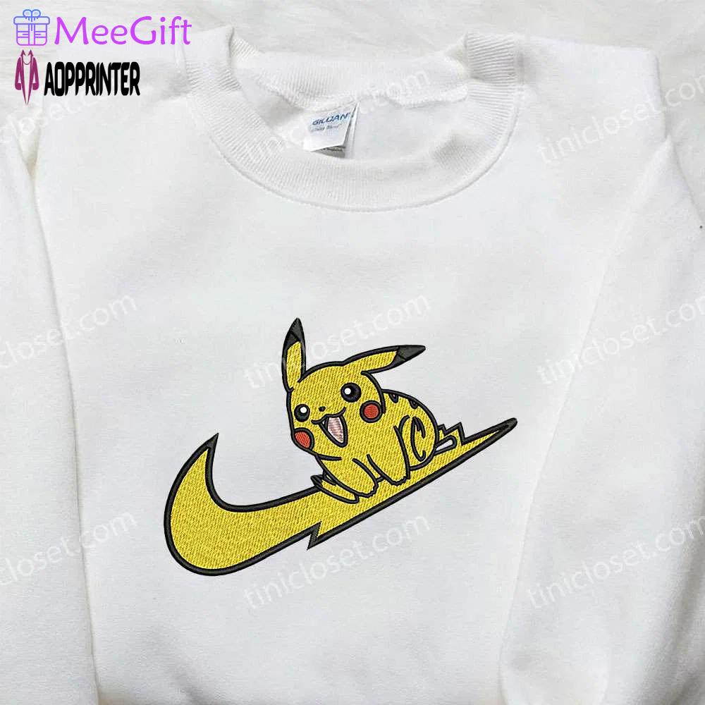 Pikachu x nike swoosh embroidered sweatshirt – pokemon & nike inspired shirt Embroidered Shirt