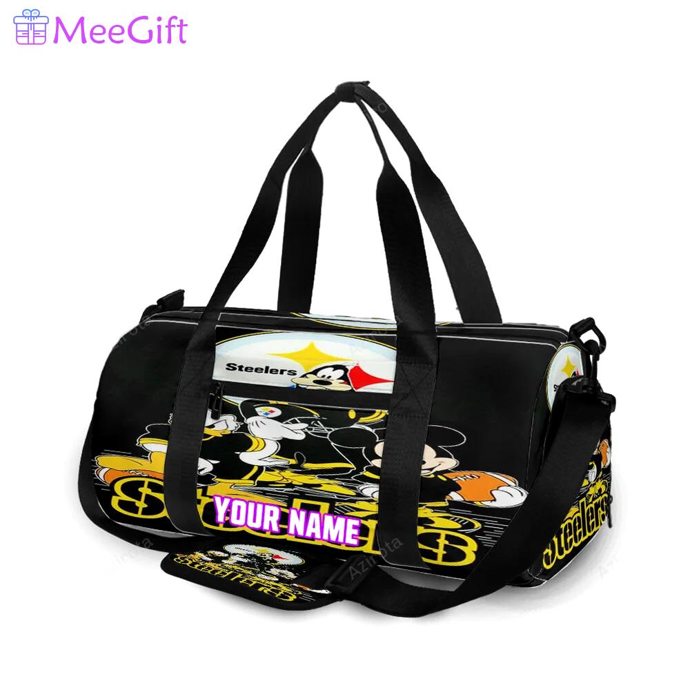 Pittsburgh steelers mickey donald and pluto disney2 personalized name travel bag gym bag 1304 Travel Bag