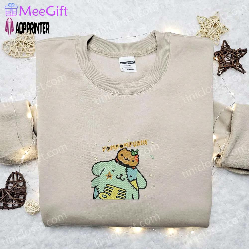 Pompompurin zombie embroidered sweatshirt: cartoon hoodie for cute halloween shirt Embroidered Shirt