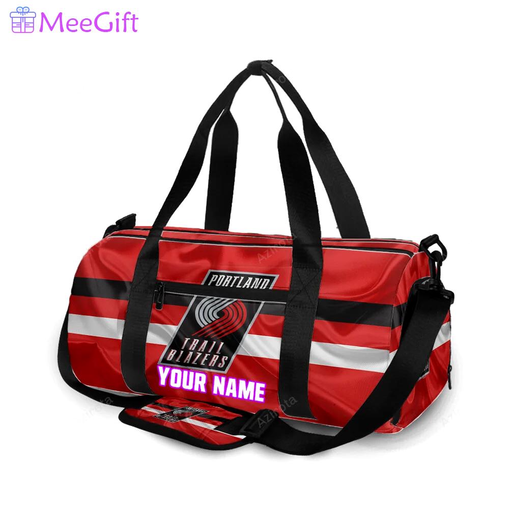 Portland trail blazers black white line silk personalized name travel bag gym bag 2345 Travel Bag