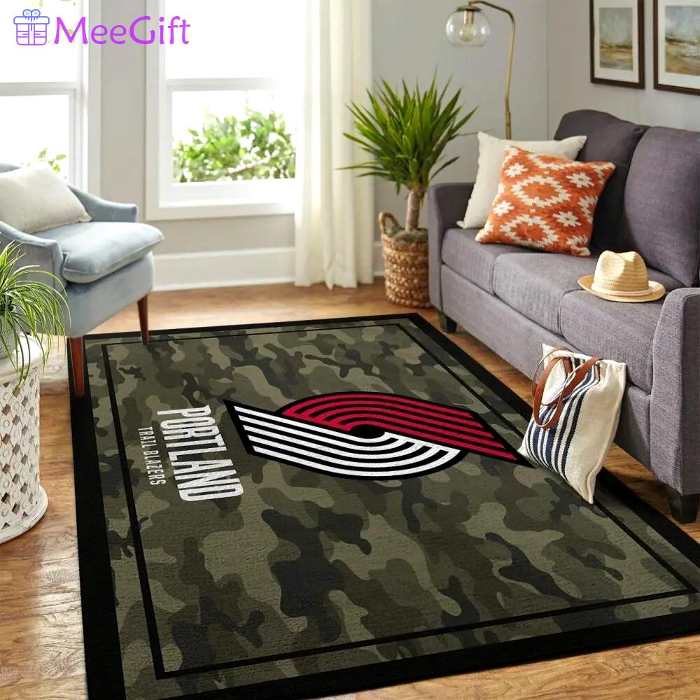 Portland trailblazers nba area rugs camo style living room carpet team logo home rug regtangle carpet floor decor home decor Rectangle Rug
