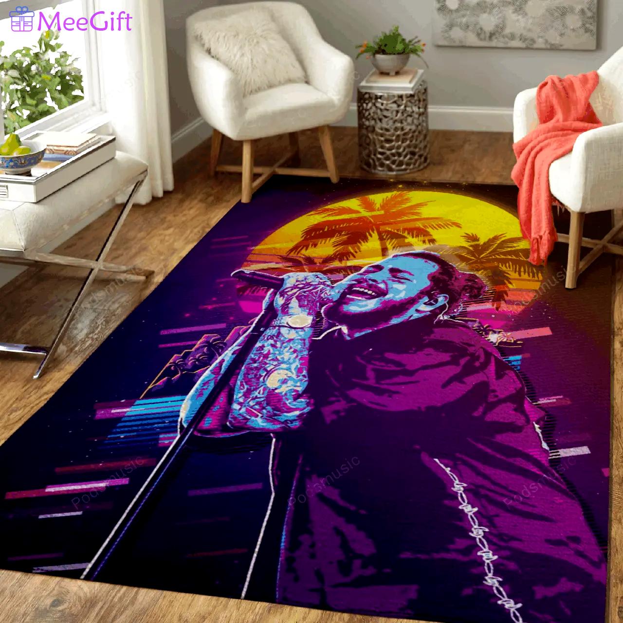 Post malone concert 80s artwork music synthwave 80s art for fans area rug living room carpet rug regtangle carpet floor decor home decor Rectangle Rug