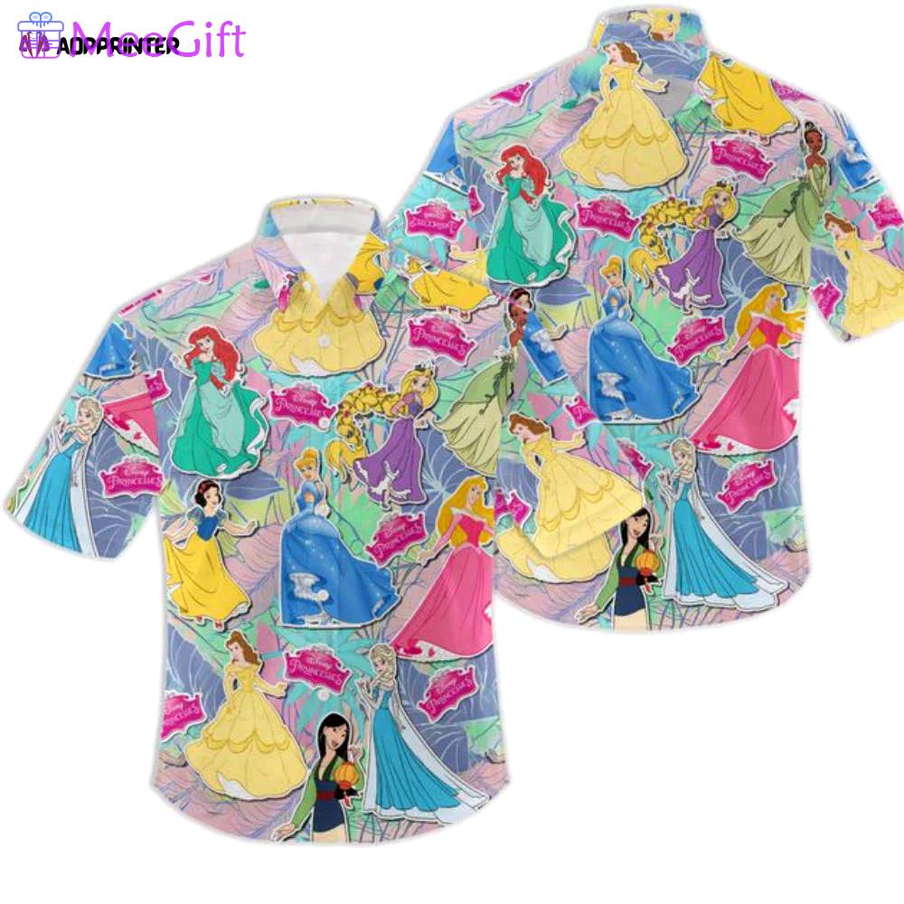 Princess disney hawaiian summer tropical print vacation button down shirt Hawaii Shirt