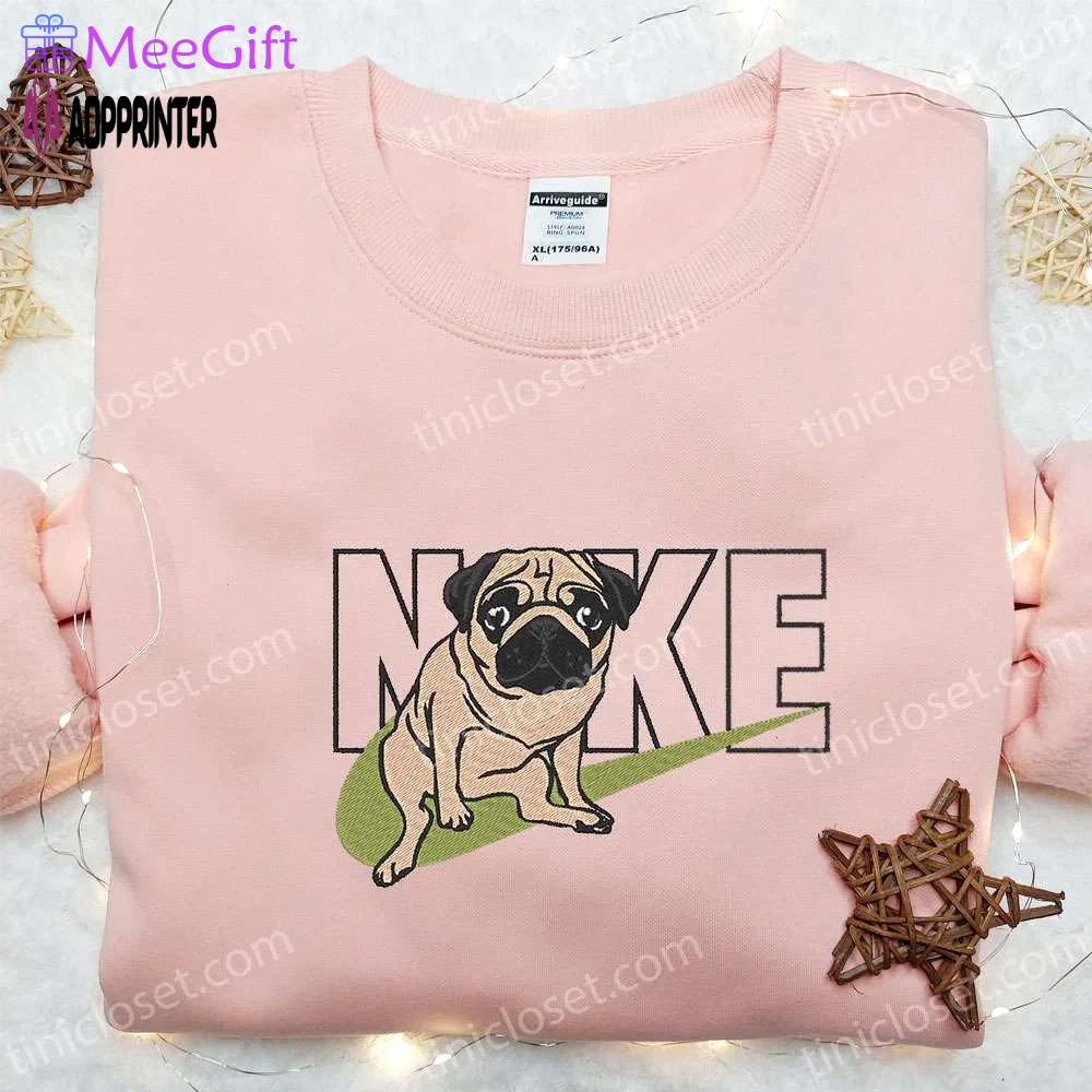 Pug x nike embroidered shirt animal sweatshirt custom hoodie – stylish and personalized apparel Embroidered Shirt