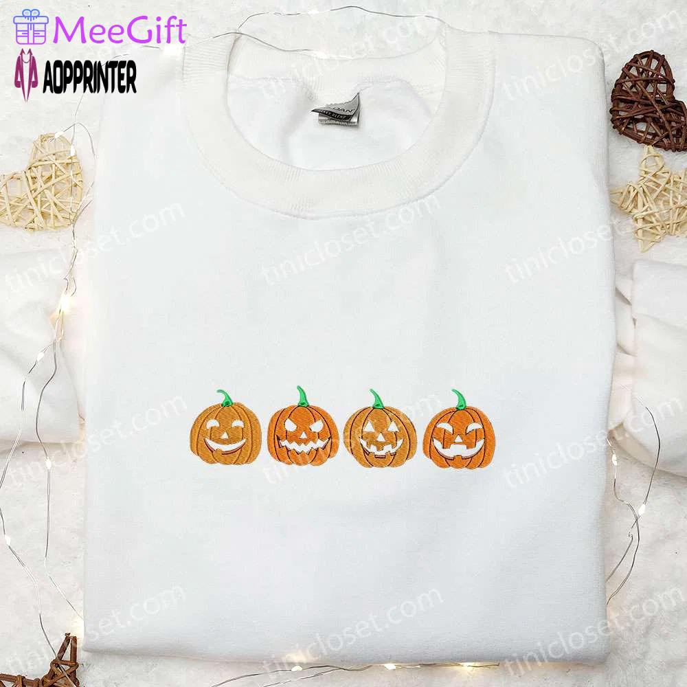 Pumpkin creepy smile embroidered shirt – halloween s best gift for family Embroidered Shirt