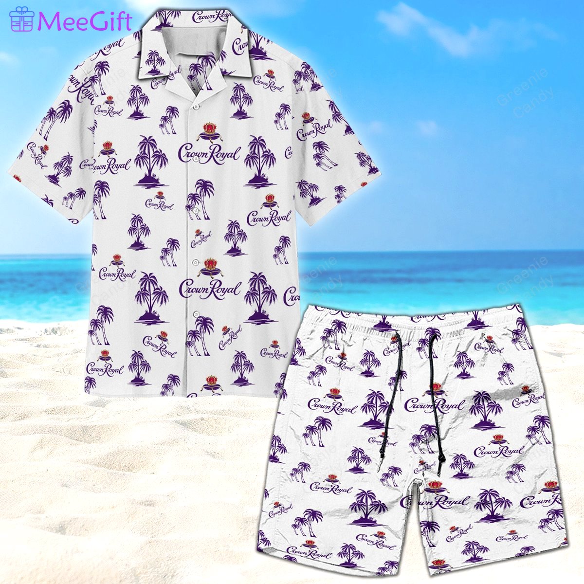 Purple crown royal palm tree all over print 3d unisex hawaiian shirt and beach short Hawaii Shirt Shorts & Flip Flops