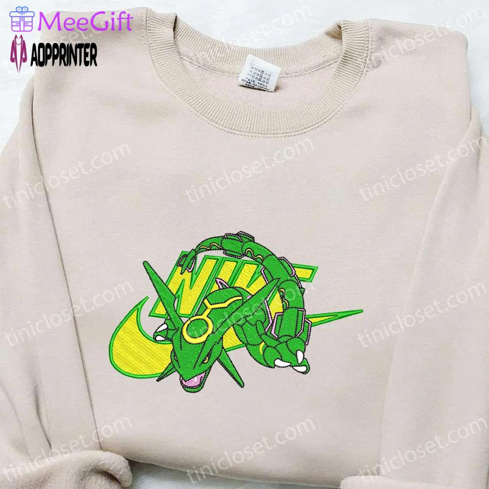 Rayquaza x nike anime embroidered shirt pokemon sweatshirt custom hoodie: exclusive designs for pokemon fans Embroidered Shirt