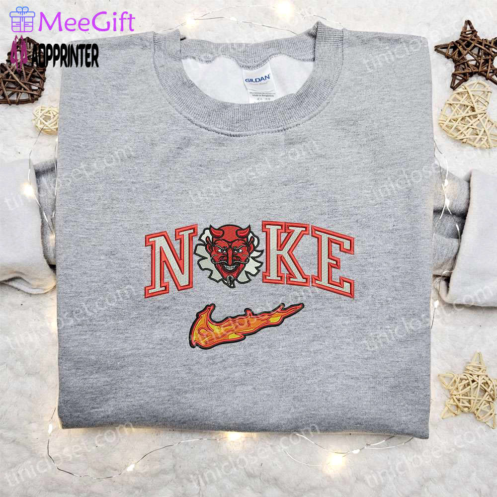 Red devil x nike embroidered hoodie & shirt: best halloween gift ideas Embroidered Shirt