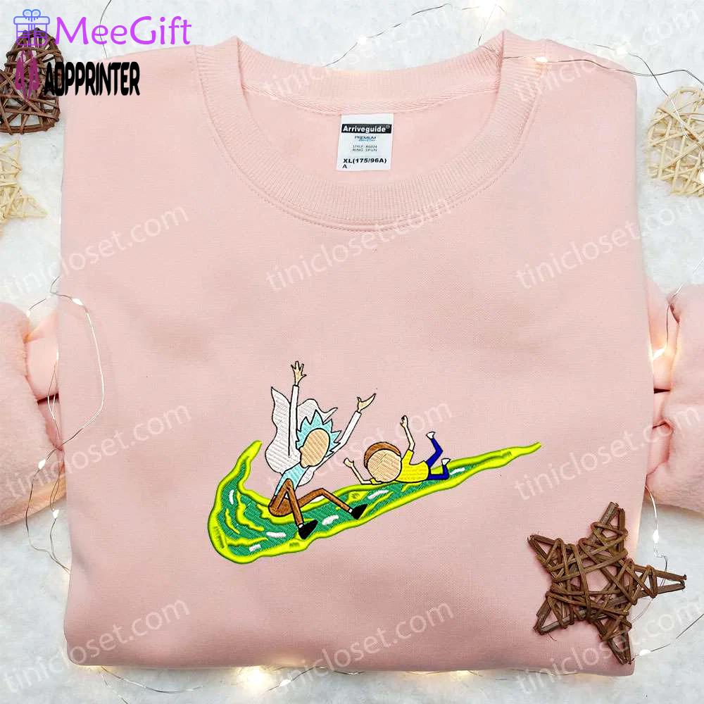 Rick and morty x swoosh cartoon embroidered sweatshirt: nike inspired custom hoodie Embroidered Shirt