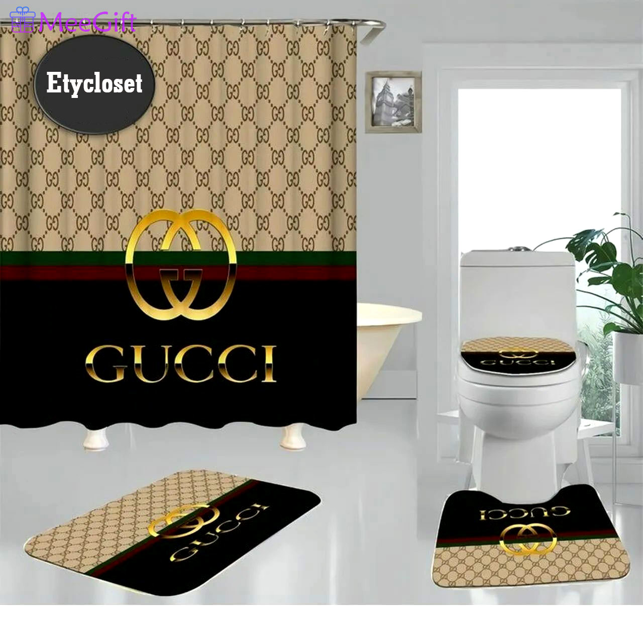 Rugs in living room and bedroom - Gucci bathroom set hot 2023 luxury shower curtain bath rug mat home decor 219 Bathroom Accessory Sets