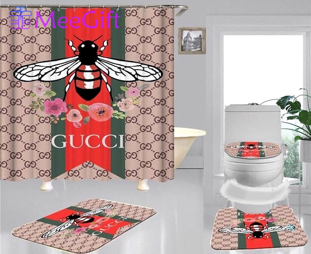 Rugs in living room and bedroom - Gucci bee bathroom set hot 2023 luxury shower curtain bath rug mat home decor 306 Bathroom Accessory Sets