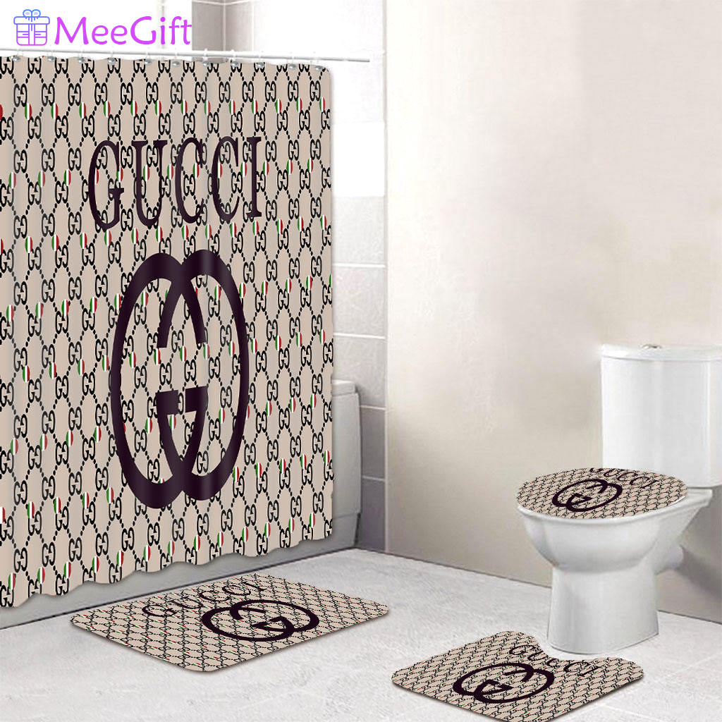 Rugs in living room and bedroom - Gucci monogram bathroom set hot 2023 luxury shower curtain bath rug mat home decor 158 Bathroom Accessory Sets