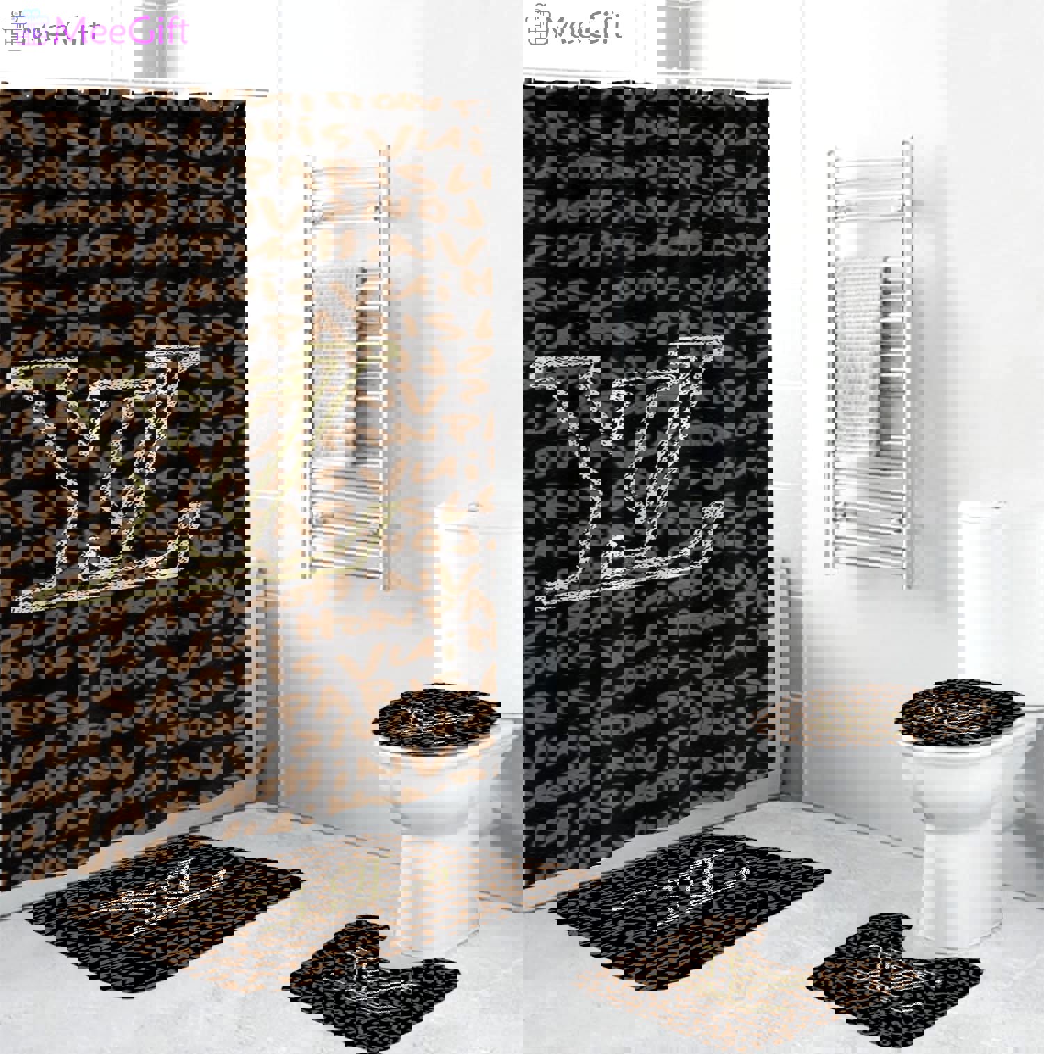 Rugs in living room and bedroom - Louis vuitton lv brown bathroom set hot 2023 luxury shower curtain bath rug mat home decor 101 Bathroom Accessory Sets