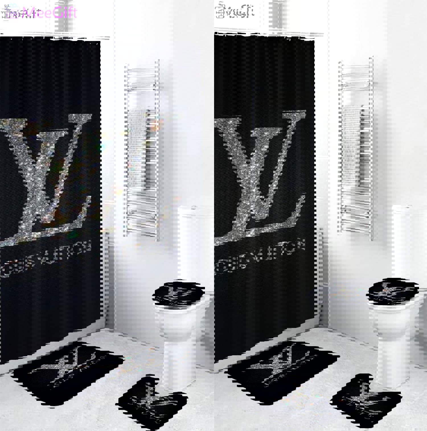 Rugs in living room and bedroom - Louis vuitton lv glitter bathroom set hot 2023 luxury shower curtain bath rug mat home decor 120 Bathroom Accessory Sets