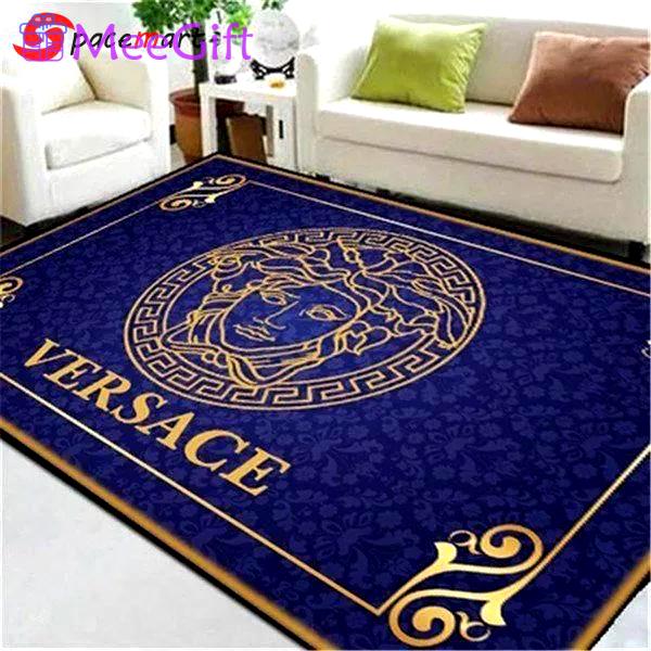 Rugs in living room and bedroom - Versace logo gold and blue living room area carpet living room rugs the us decor large (5 x 8 ft) - rugs Rectangle Rug