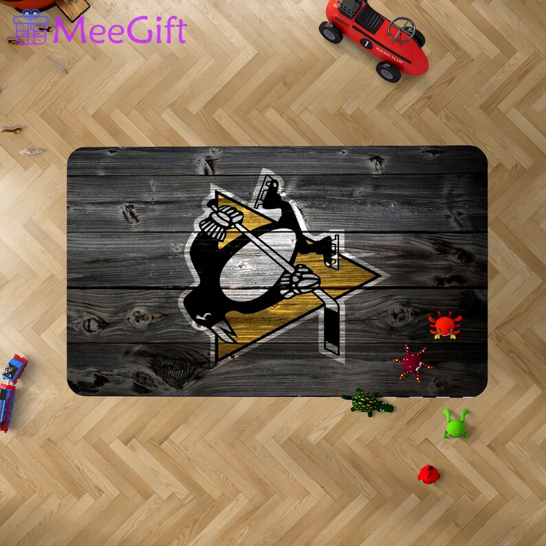 Rugs in living room and bedroom pittsburgh penguins rug - grey wooden style nice gift - wall decor man cave- fathers day gift- rectangle area rug- indoor outdoor rug Rectangle Rug