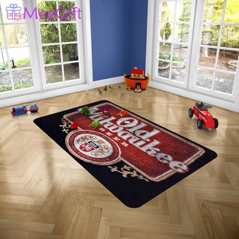 Rugs in living room and bedroom retro old milwaukee beer rug - old milwaukee modern carpet - milwaukee beer rug- old milwaukee decor room- vintage retro old milwaukee Rectangle Rug