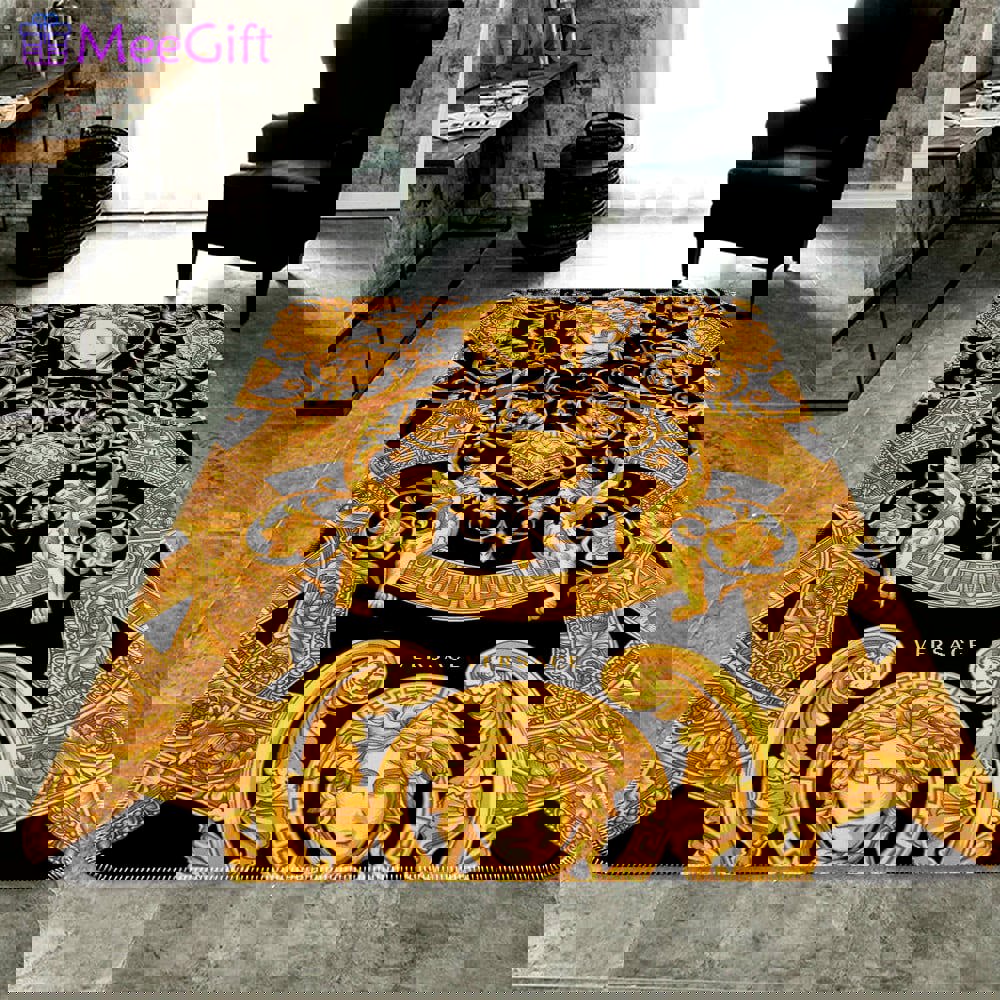 Rugs in living room and bedroom versace golden logo fashion limited luxury brand premium rug carpet home decor Rectangle Rug