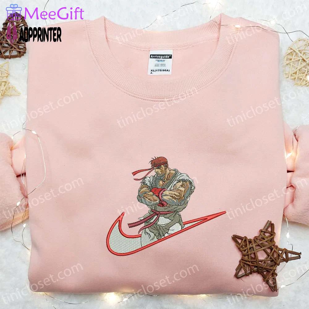 Ryu x swoosh embroidered hoodie & street fighter shirt – best family gift ideas Embroidered Shirt