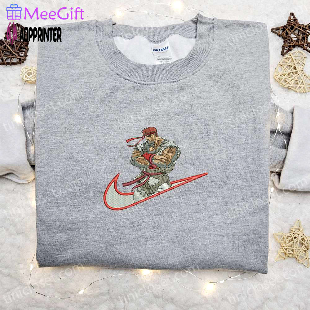 Ryu x swoosh game embroidered sweatshirt: street fighter-inspired nike hoodie Embroidered Shirt