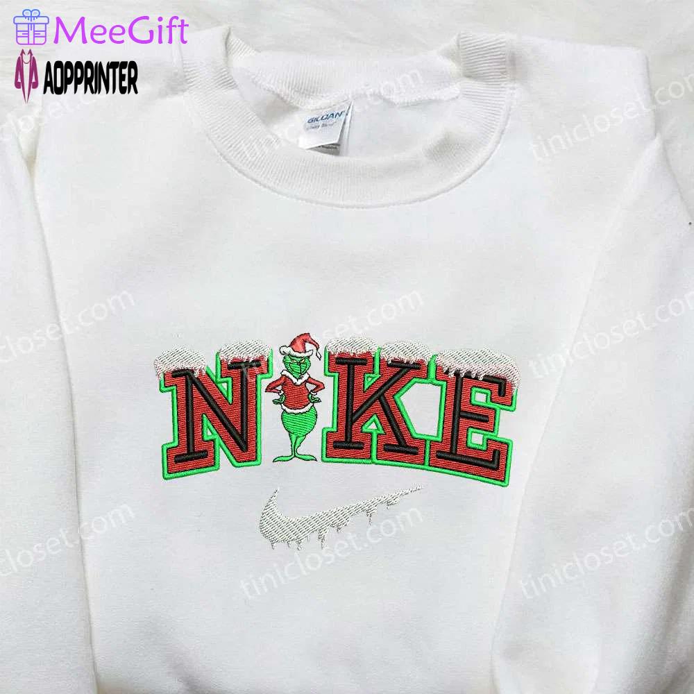 Santa claus grinch x nike embroidered shirt: the best christmas gift for grinch lovers Embroidered Shirt