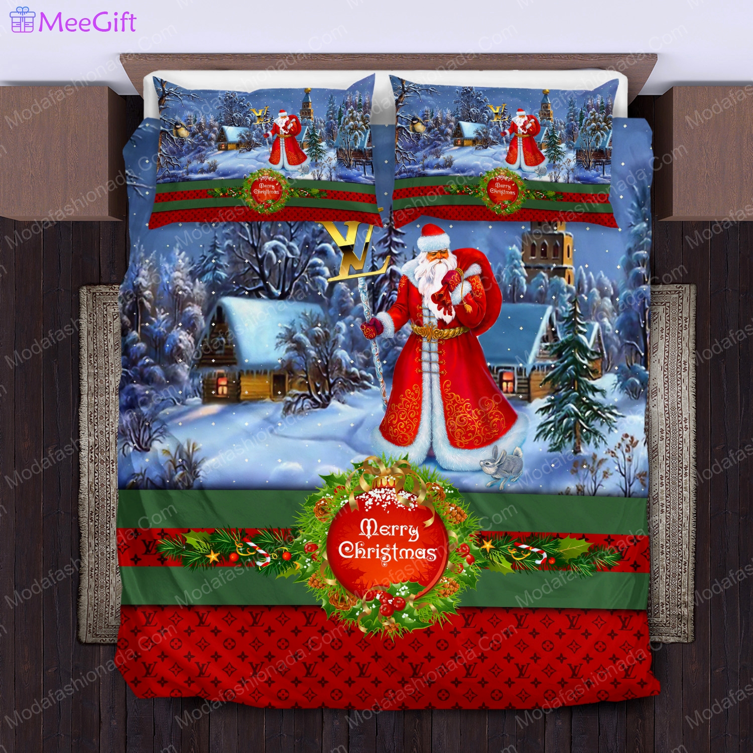 Santa claus louis vuitton merry christmas bedding sets home decoration Bedding Sets