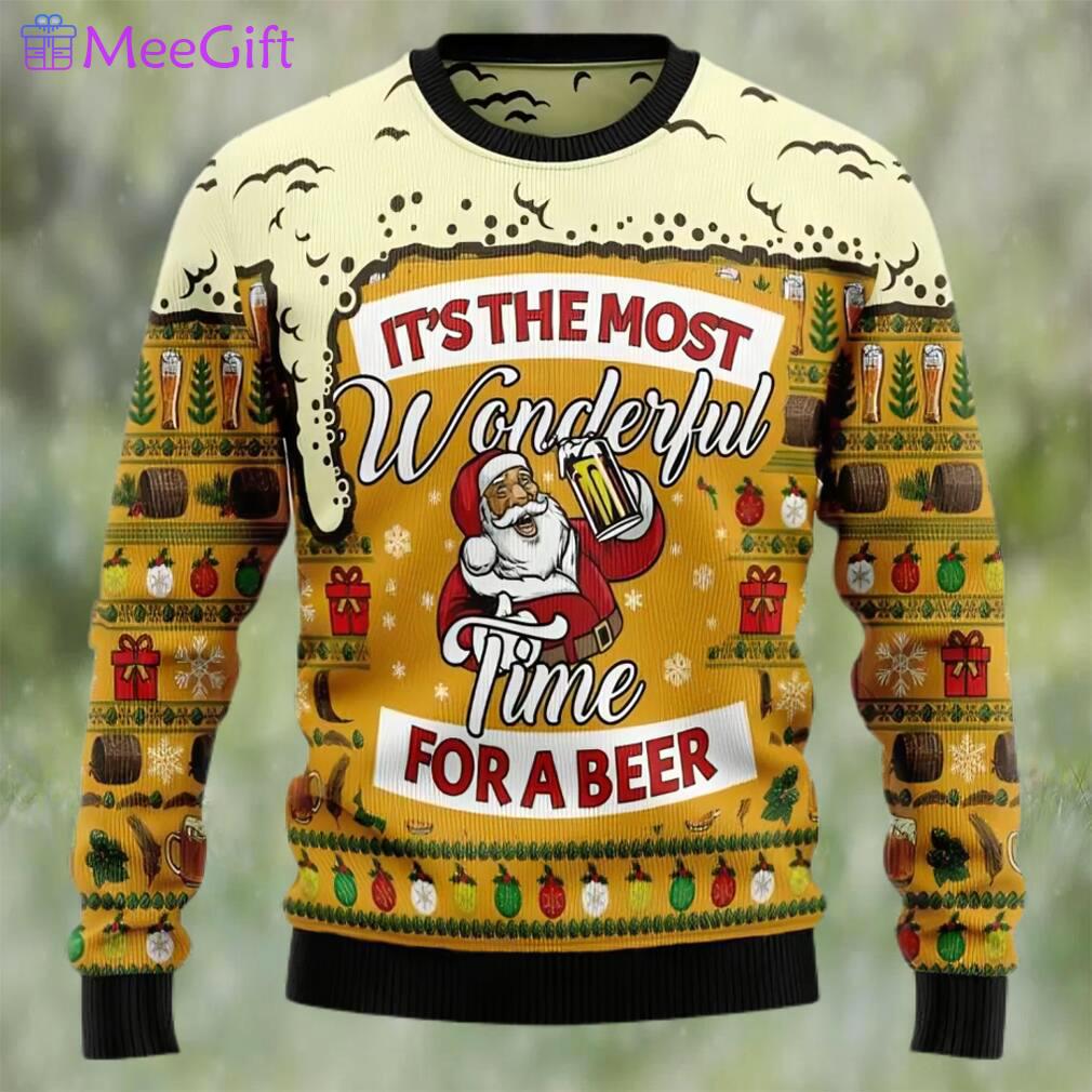 Santa claus wonderful time for a beer ugly christmas sweater, faux wool sweater, international beer day, gifts for beer lovers, best christmas gifts for 2022 Christmas Ugly Sweater