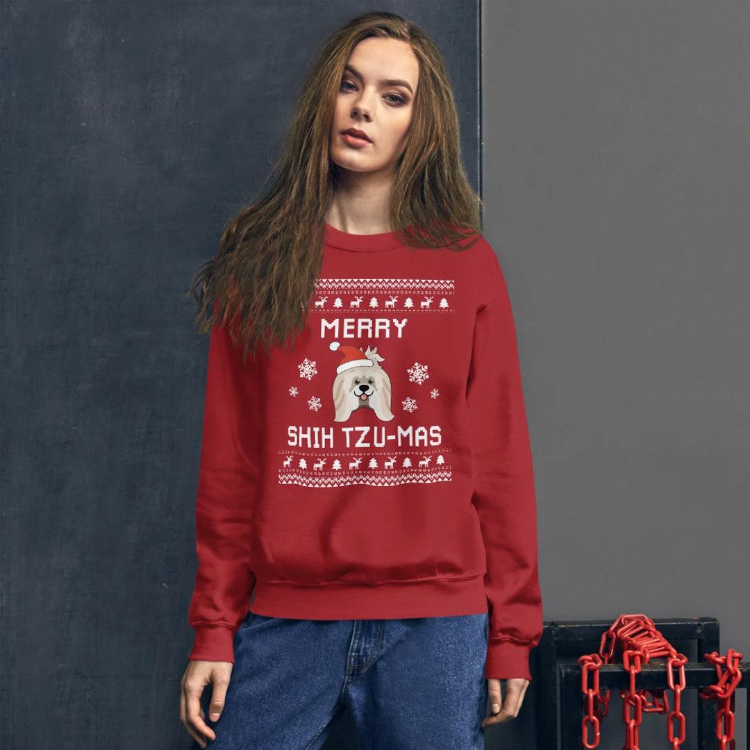 Shih tzu christmas sweater shih tzu ugly xmas sweatshirt