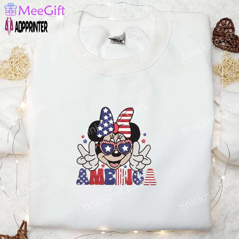 Shop the america minnie mouse independence day embroidered shirt – best disney patriotic shirts Embroidered Shirt