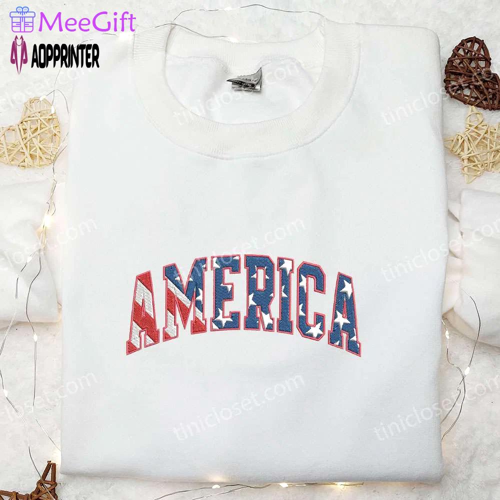 Show your patriotism with america embroidered shirt – perfect national day gift! Embroidered Shirt