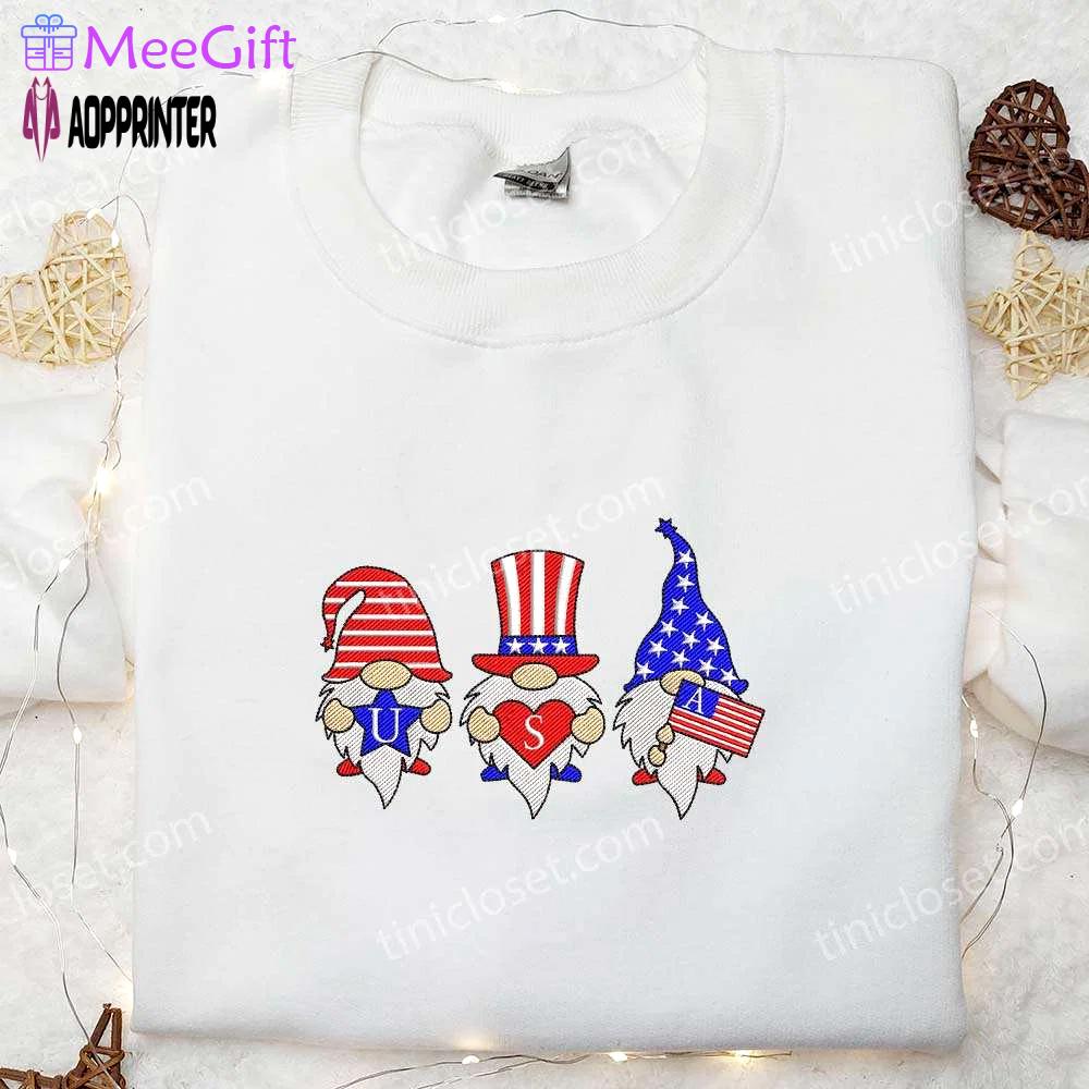 Show your patriotism with american gnomes 4th of july embroidered shirt – best patriotic shirts & national day gifts Embroidered Shirt