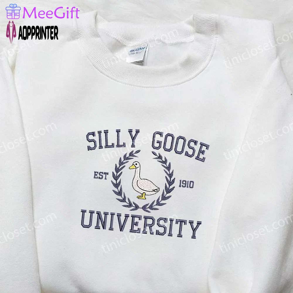 Silly goose university est 1910 embroidered shirt: top animal graduation gift Embroidered Shirt